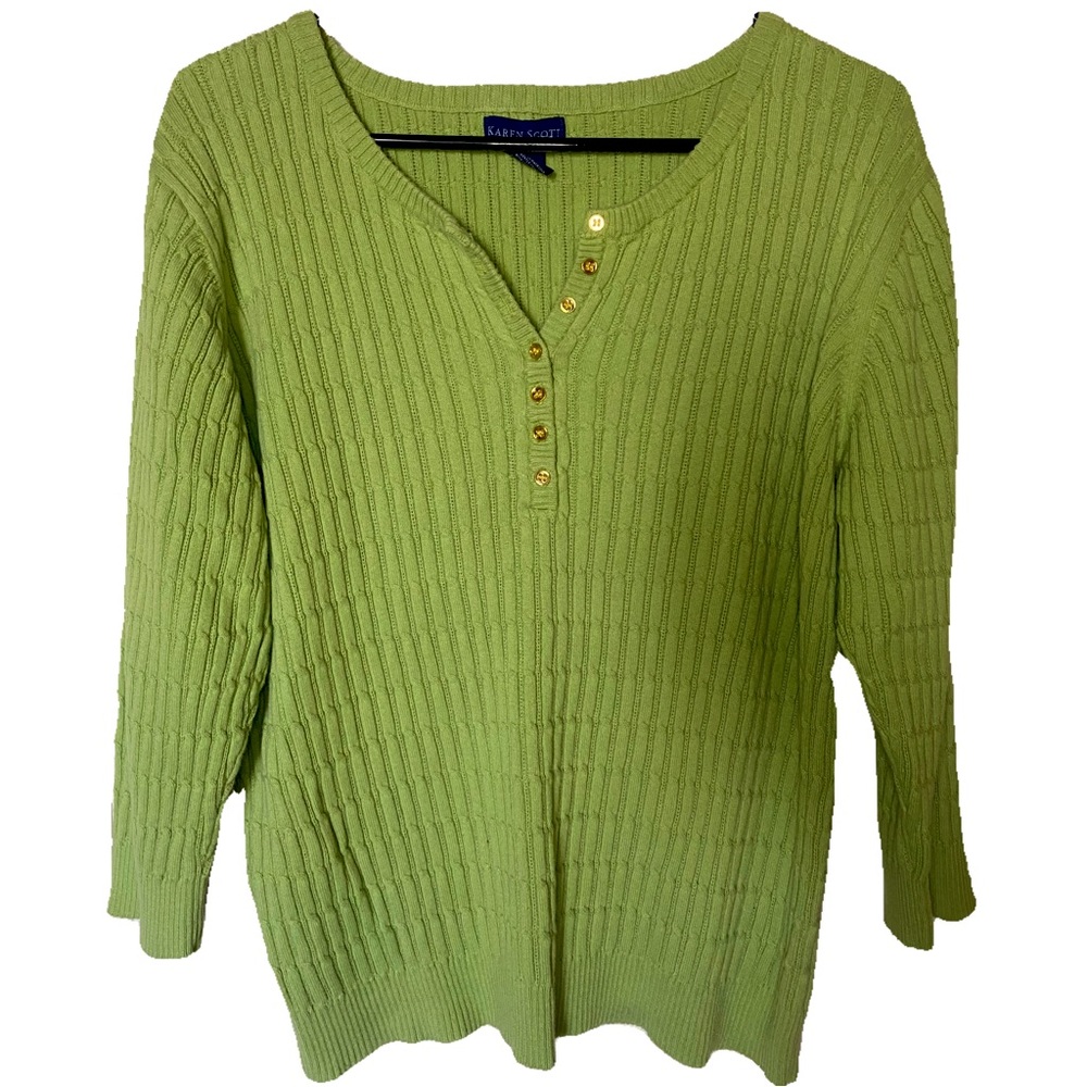 Karen Scott Lime Green Buttoned Sweater - Size L